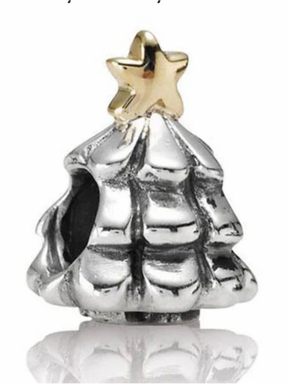 Pandora retired Silver Christmas Tree Charm with 14K Gold Star